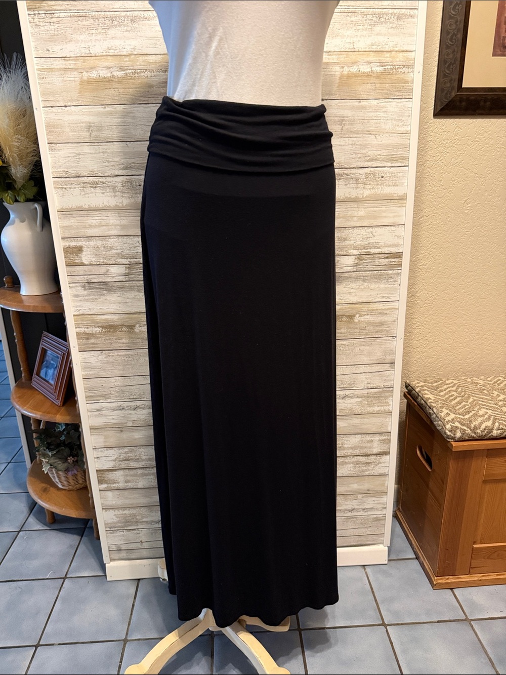 Black Fold-Over Waist Maxi Skirt small